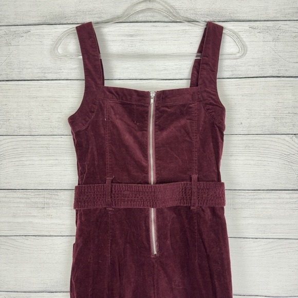 Anthropologie Pilcro Burgundy Corduroy Belted Wide Leg Jumpsuit Size Small / 4 - Picture 6 of 9